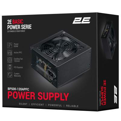 2E Блок живлення Basic Power (500W), 80%, 120мм, 1xMB 24pin(20+4), 1xCPU 8pin(4+4), 3xMolex, 4xSATA, 2xPCIe 8pin(6+2) 2E Блок живлення Basic Power (500W), 80%, 120мм, 1xMB 24pin(20+4), 1xCPU 8pin(4+4), 3xMolex, 4xSATA, 2xPCIe 8pin(6+2)