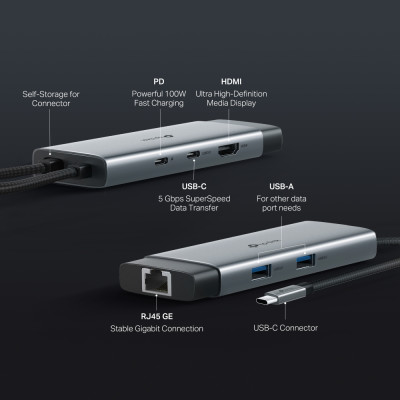 TP-Link Хаб USB UH6120C USB-A > 2xUSB3.0/1xUSB-C/1xHDMI/1xRJ-45/1xPD 100Wh