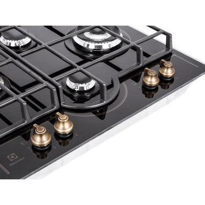 Electrolux Варильна поверхня газова на склі Rococo, 60см, чугун, чорний