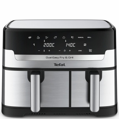 Tefal Мультипіч на 2 чаші Dual Easy Fry & Grill Air Fryer, 2700Вт, чаша-8,3 (5,2+3,1)л, сенсорне керування, 8 програм, гриль, пластик, нерж. сталь