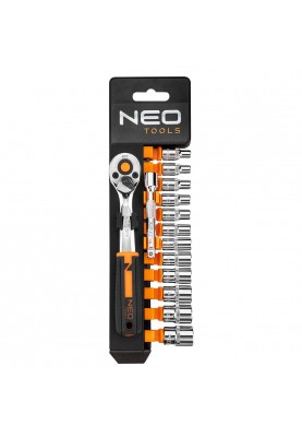 Neo Tools Набір торцевих головок, 14шт, 1/4", тріскачка 90 зубців, CrV