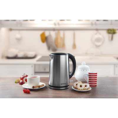 Gorenje Електрочайник, 1,5л, підвійні стінки, Strix контроль, нерж.