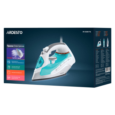 ARDESTO Утюг IR-C2228-TQ, 2200Вт, 280мл, паровий удар, керам. підошва, блакитний