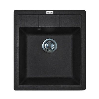 Adamant Мийка кухонна Brick, штучний камінь, квадрат, без крил, 460x515x200мм, чаша - 1, врізна, чорний