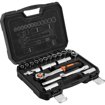 Neo Tools Набір інструментів, Набір торцевих головок, 20шт, 1/2", тріскачка 90 зубців, CrV, кейс