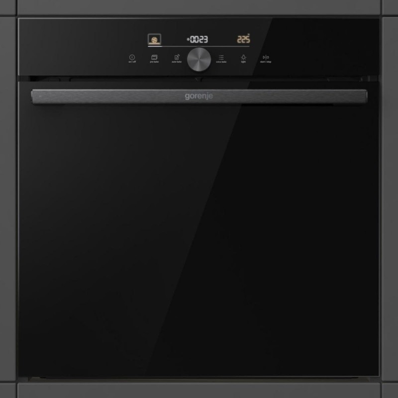 Gorenje Духова шафа електрична, 77л, A+, пара, дисплей, IconTouch, чорний