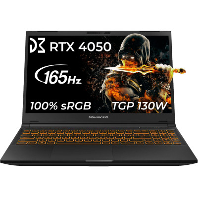 Dream Machines Ноутбук RG4050-15 15.6FHD IPS, Intel i7-13620H, 32GB, F1TB, NVD4050-6, DOS, чорний