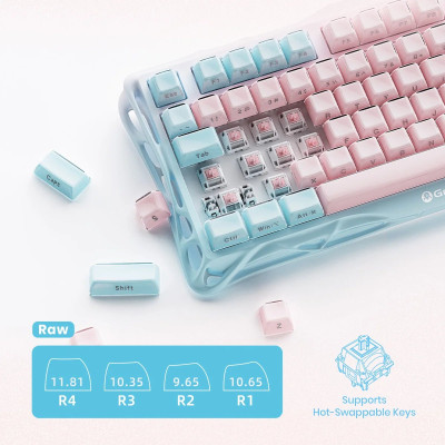 GravaStar Клавіатура механічна GravaStar Mercury K1 Lite 80keys, GravaStar x BSUN Grey, BT/WL/USB, Lumen Rose