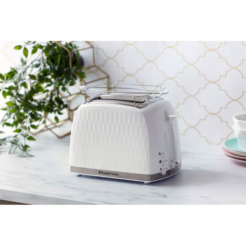 Russell Hobbs Тостер Honeycomb, 850Вт, пластик, широкі слоти, білий