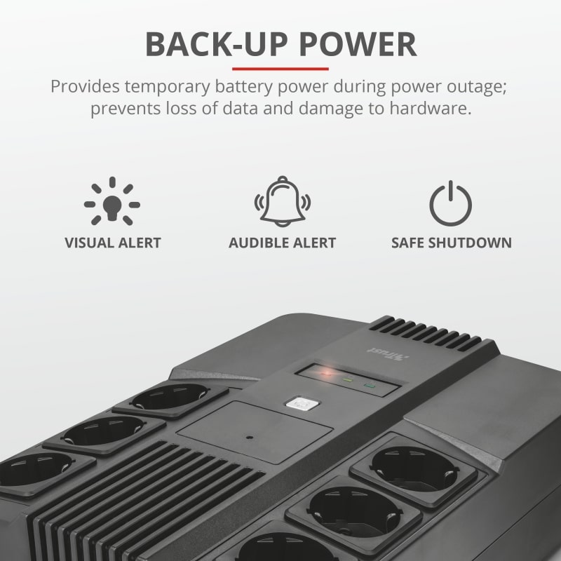 Trust Джерело безперебійного живлення Maxxon 800VA UPS with 6 standard wall power outlets BLACK