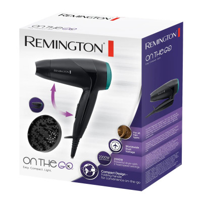 Remington Фен дорожній On The Go, 2000Вт, 2 режими, складна ручка, чорний
