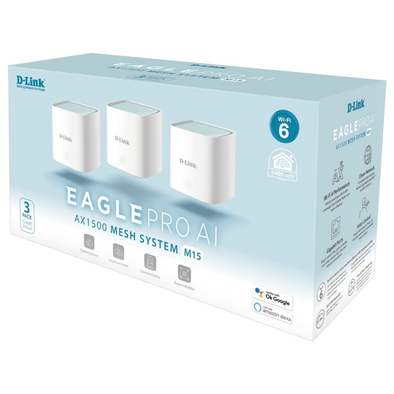 D-Link WiFi-система M15-3 EAGLE PRO AI AX1500 Mesh WiFi (3шт)