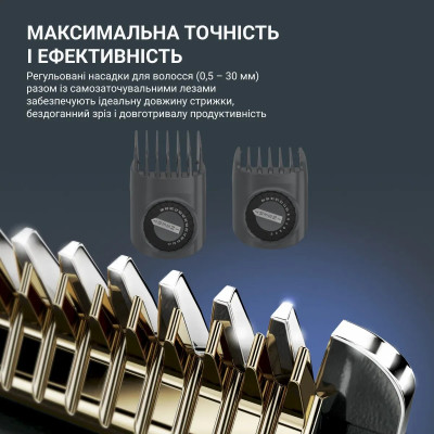 Rowenta Машинка для стрижки Advancer, для бороди, вусів, голови, мережа+акум., роторний мотор, насадок-2, кейс, титан.напил., темно-зелений