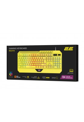 2E Gaming Клавіатура мембранна KG315 110key, USB-A, EN/UA, RGB, жовтий