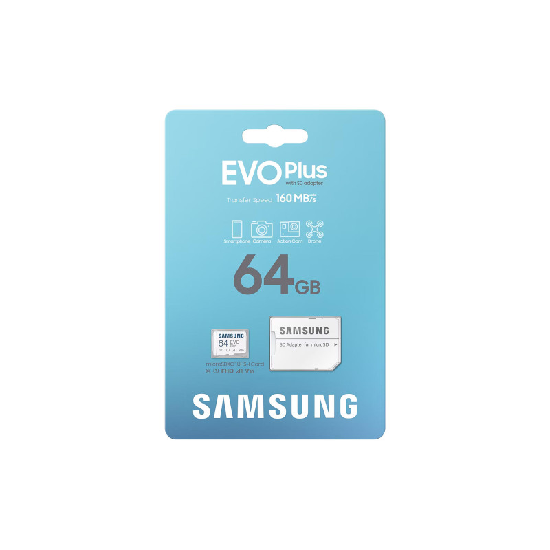 Samsung Карта пам'яті microSDXC 64GB C10 UHS-I R130MB/s Evo Plus + SD