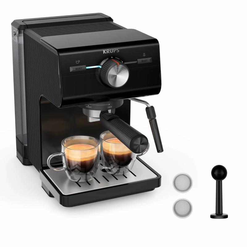 Krups Кавоварка ріжкова Authentic C50 2л, мелена, ручний капучинатор, 15 бар, чорний