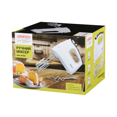 ARDESTO Міксер ручний 400Вт, насадки-4, турборежим, білий