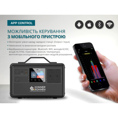 Könner & Söhnen Портативна електростанція Konner&Sohnen KS 2400PS, 2400Вт, 2240Вт/рік, LifePo4, Bluetooth, 25.9кг