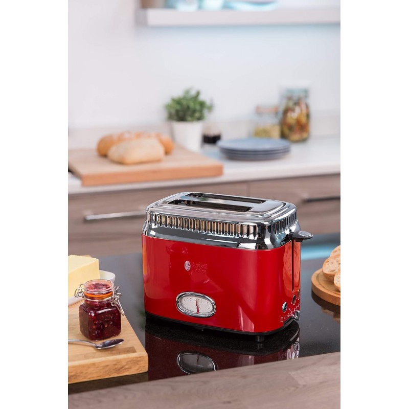 Russell Hobbs Тостер Retro, 1100Вт, метал, червоно-срібний