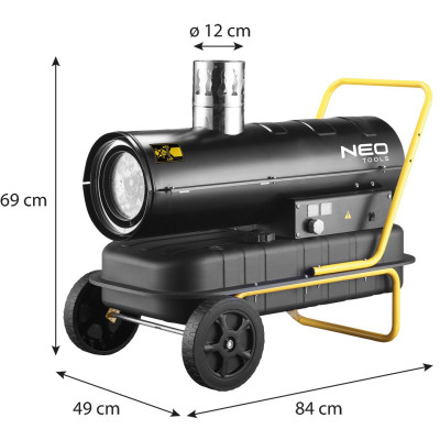 Neo Tools Теплова пушка дизельна, прямого нагріву, 20кВт, 200м2, 600м3/рік, колеса, чорний, 21.30кг