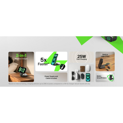 Belkin Зарядне бездротовий пристрій Belkin UltraCharge 2-in-1 Foldable Magnetic Charging 25Вт, чорний