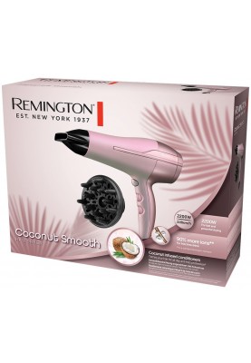 Remington Фен Coconut Smooth, 2200Вт, 3 режими, дифузор, іоніз-я, хол. обдув, рожевий