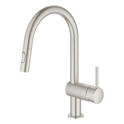 Grohe Змішувач для кухні Vento Dual Spray, довж.виливу - 223мм, поворотний/витяжний, 1важіль, супер сталь