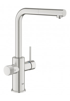 Grohe Змішувач для кухні Blue Pure Minta, довж.виливу - 223мм, поворотний/витяжний, 1+1фильтр, супер сталь