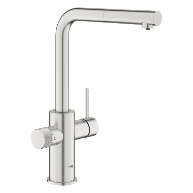 Grohe Змішувач для кухні Blue Pure Minta, довж.виливу - 223мм, поворотний/витяжний, 1+1фильтр, супер сталь