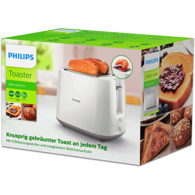 Philips Тостер Daily Collection, 830Вт, пластик, білий