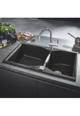 Grohe Мийка кухонна K700, граніт, прямокут., без крила, 900x500x230мм, чаша - 2, врізна/під стільницю, чорний граніт