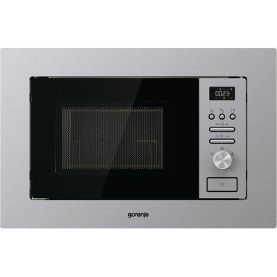 Gorenje Мікрохвильова піч вбудовувана, 20л, міх. управл., 800Вт, гриль, дисплей, інвертор, нерж