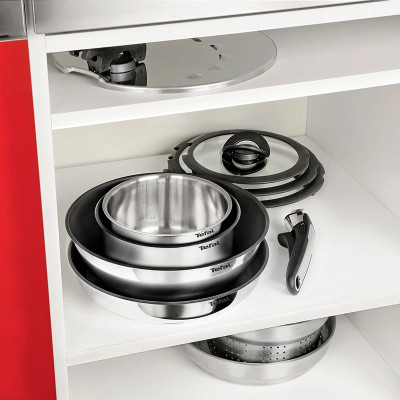 Tefal Набір посуду Ingenio Emotion, 13 пр., нержавіюча сталь, скло, пластик, бакеліт, сріблястий Tefal Набір посуду Ingenio Emotion, 13 пр., нержавіюча сталь, скло, пластик, бакеліт, сріблястий