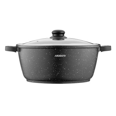 ARDESTO Кастрюля Gemini Anzio, скляна кришка, 28 см, чорний мрамор, алюміній