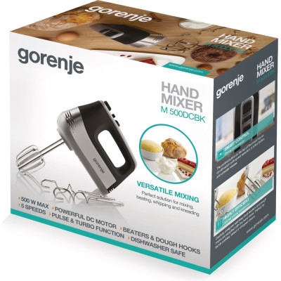 Gorenje Міксер ручний 500Вт, насадки-4 винчики, турборежим, чорний