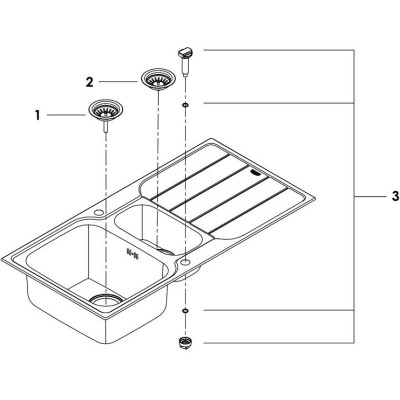 Grohe Мийка кухонная K500, нерж.сталь, прямокут., з крилом, 1000x500x200мм, чаша - 2, врізна, нержавіюча сталь