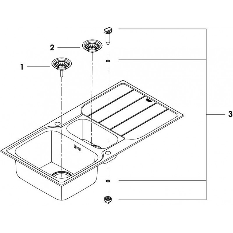 Grohe Мийка кухонна K500, нерж.сталь, прямокут., з крилом, 1000x500x200мм, чаша - 2, врізна, нержавіюча сталь