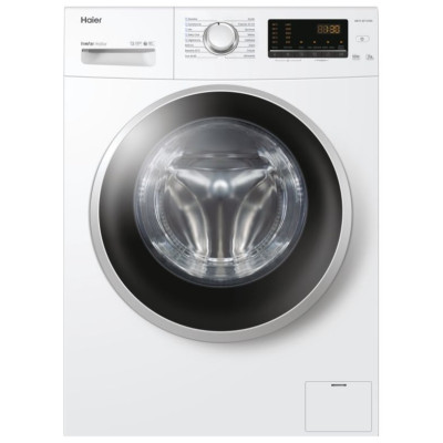 Haier Пральна машина фронтальна, 7кг, 1400, A+++, 46см, дисплей, пара, інвертор, люк чорний, білий