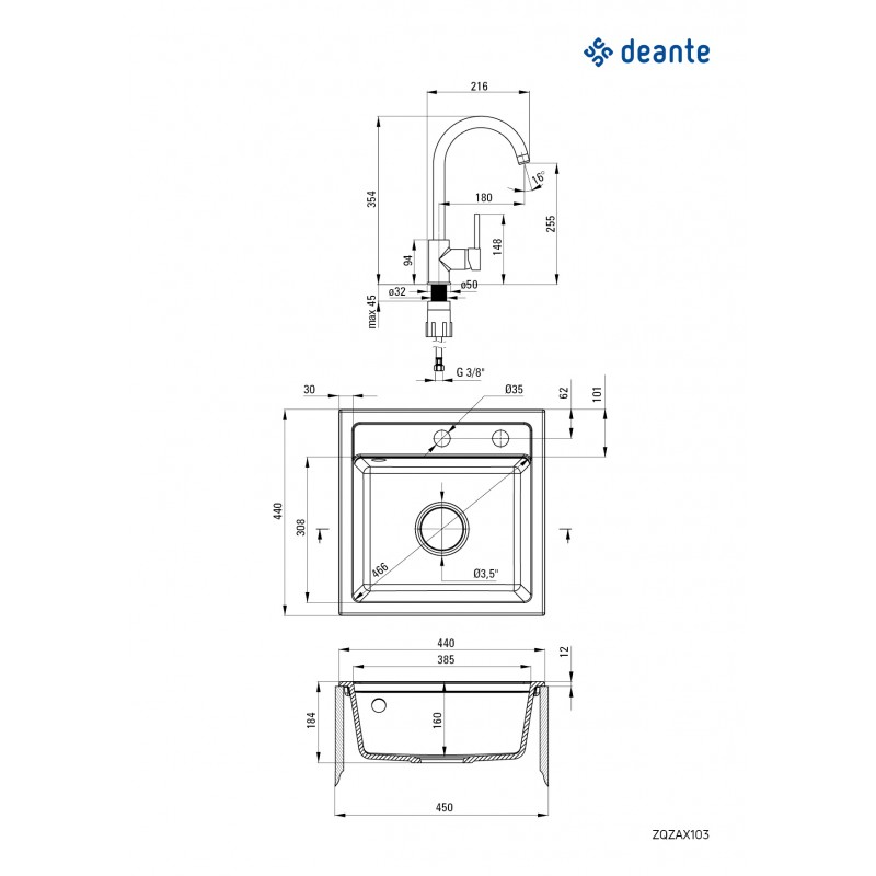 Deante Набір для кухні Zorba, гранітна мийка ZQZ_7103 + зміш. BEN_762M, пісок