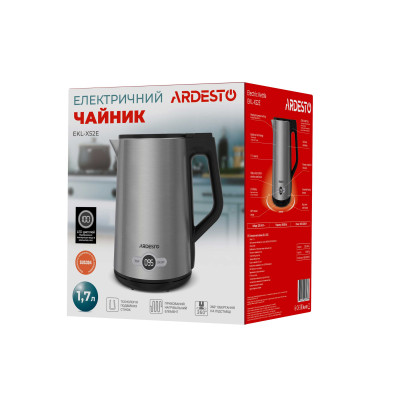 ARDESTO Електрочайник EKL-X52E/1.7 л/2200 Вт/підвійні стінки/LED дисплей/7 темп. режими/Strix контроль/нержавіюча сталь