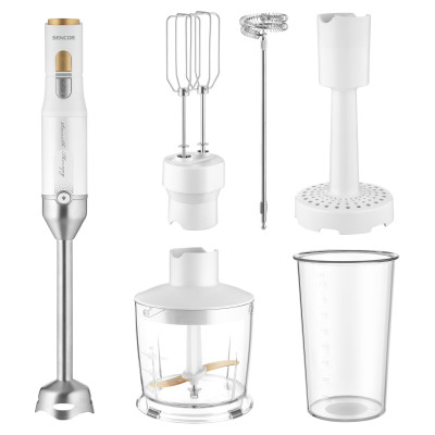 Sencor Блендер заглибний, 1200Вт, 6в1, чаша-800мл, вспінювач молока, білий Sencor Блендер заглибний, 1200Вт, 6в1, чаша-800мл, вспінювач молока, білий