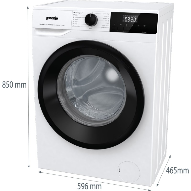 Gorenje Пральна машина фронтальна, 7кг, 1400, A+++, 47см, дисплей, пара, інвертор, білий