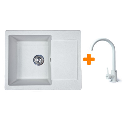 Adamant Набір кухонні Minimal, штучний камінь, прямокут., з крилом, 615х495х200мм, чаша - 1, врізна, Avena + змішувач