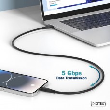 Digitus Кабель USB-C заряджання/синхронізації, 2м, USB 3.2 Gen1, 5G, 100W, 4K, силіконовий, чорний