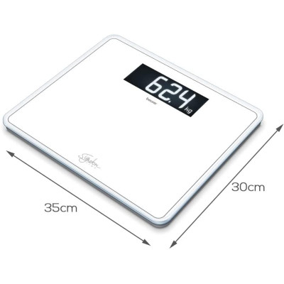 Beurer Ваги підлогові, 200кг, товщина 8мм, великий дисплей, 3хААА в комплекті, скло, білий