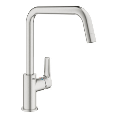Grohe Змішувач для кухні Via, довж.виливу - 228мм, поворотний, 1важіль, супер сталь