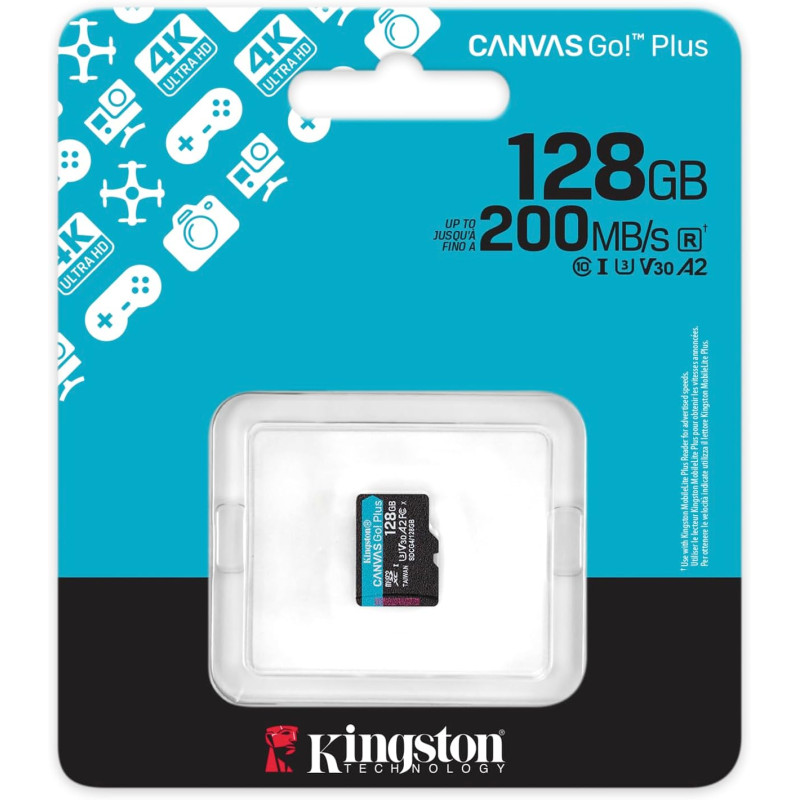 Kingston Карта пам'яті microSD 128GB C10 UHS-I U3 A2 V30 R200MB/s