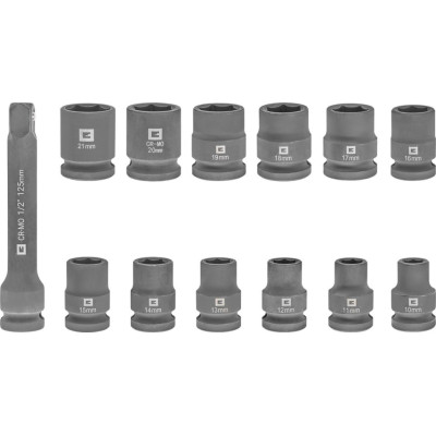 Einhell Набір ударних торцевих головок 40мм 1/2" 10-21 мм 12шт кейс 0.78кг Einhell Набір ударних торцевих головок 40мм 1/2" 10-21 мм 12шт кейс 0.78кг