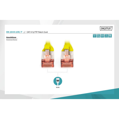 Digitus Патч-корд CAT 6 S-FTP, 10м, AWG 27/7, LSZH, жовтий