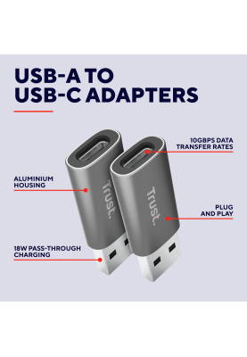 Trust Адаптер Calyx USB-C > USBA3.2, 2шт, чорний
